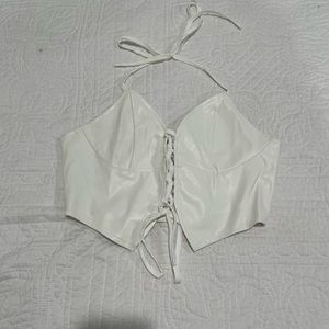 Shein faux leather - tie halter, lace up top - size M